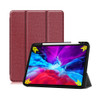 Fabric Denim TPU Smart Tablet Leather Case with Sleep Function & Tri-Fold Bracket & Pen Slot(Red Wine)