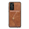 For Huawei P40 Litchi Texture Silicone + PC + PU Leather Back Cover Shockproof Case with Card Slot(Brown)