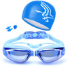 High-definition Waterproof Fogproof Swimming Goggles with Swimming Cap (Blue)