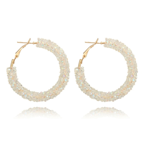 Women Crystal Hoop Earrings Geometric Round Shiny Rhinestone Big Earring Jewelry(White)