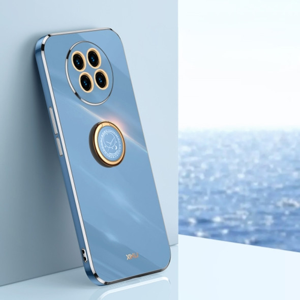 For Huawei Mate 30 Pro XINLI Straight 6D Plating Gold Edge TPU Shockproof Case with Ring Holder(Celestial Blue)