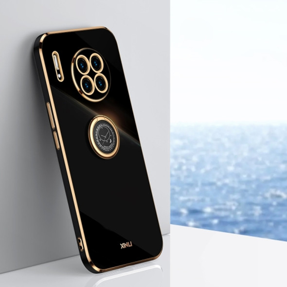 For Huawei Mate 30 XINLI Straight 6D Plating Gold Edge TPU Shockproof Case with Ring Holder(Black)