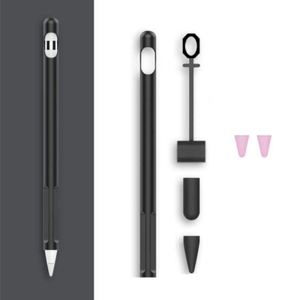 2 Sets 4 In 1 Stylus Silicone Protective Cover + Anti-Lost Rope + Double Pen Nip Cover Set For Apple Pencil 1(Ink Black)