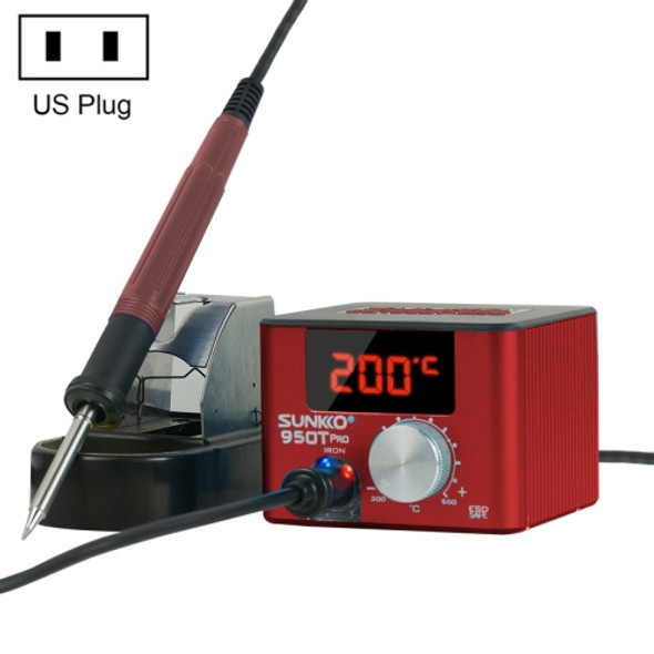 SUNKKO 950T Pro 75W Electric Soldering Iron Station Adjustable Temperature Anti Static, US Plug(Red)