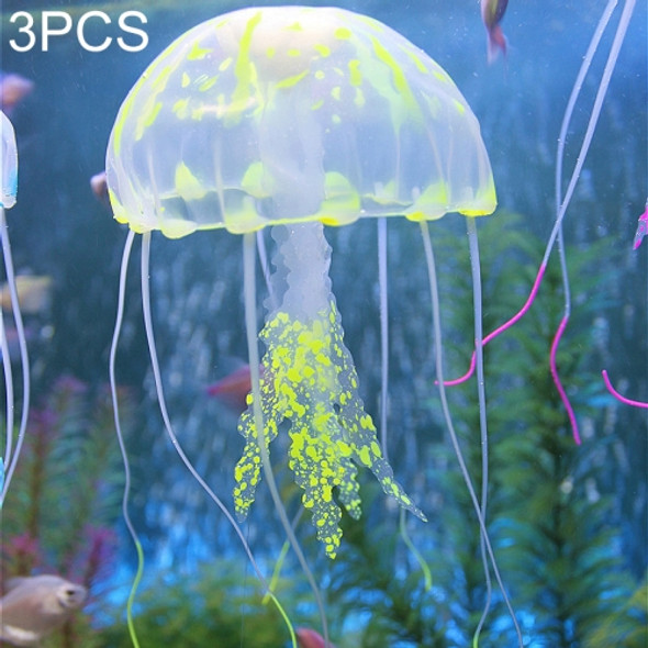 3 PCS Aquarium Articles Decoration Silicone Simulation Fluorescent Sucker Jellyfish, Size: 3.5*11cm (Yellow)