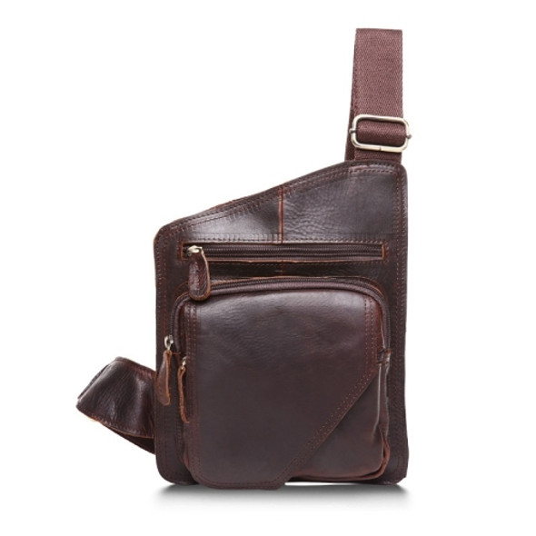 B214 Men Cowhide Leather One-Shoulder Crossbody Chest Bag(Chocolate Color)