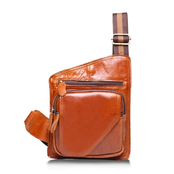 B214 Men Cowhide Leather One-Shoulder Crossbody Chest Bag(Oil Brown)