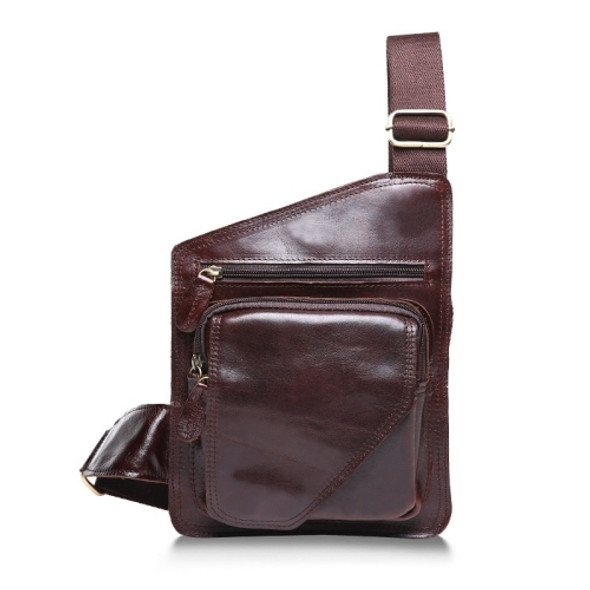 B214 Men Cowhide Leather One-Shoulder Crossbody Chest Bag(Oil Dark Coffee)