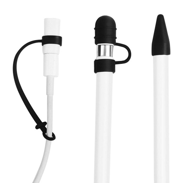 For Apple Pencil / iPad Pro 3 in 1 Anti-lost (Pencil Cap + Pencil Point + Adapter) TouchPen Silicone Protective Set(Black)