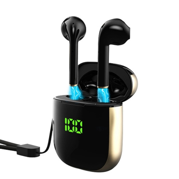 WK60 TWS Bluetooth Earphone Pop-up LED Display Wireless Sport Headphone 5D Stereo Headsets with Charging Box(Black+Gold)