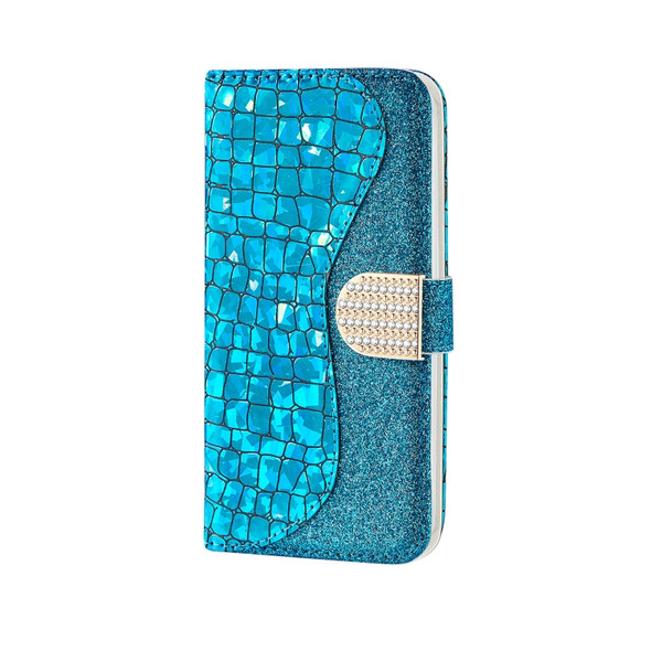 Laser Glitter Powder Crocodile Texture Matching Horizontal Flip Leather Case with Card Slots & Holder For Huawei P30 Lite(Blue)
