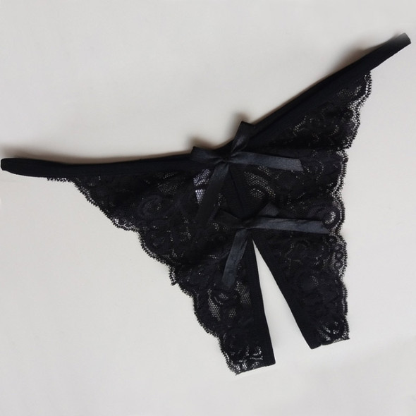 3 PCS Sexy Opening Crotch Panties Flower Lace Briefs Thongs(Black)