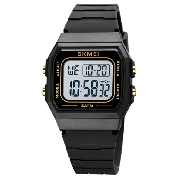 SKMEI 1683 Dual Time LED Digital Display Luminous Silicone Strap Electronic Watch(Black Gold and White)