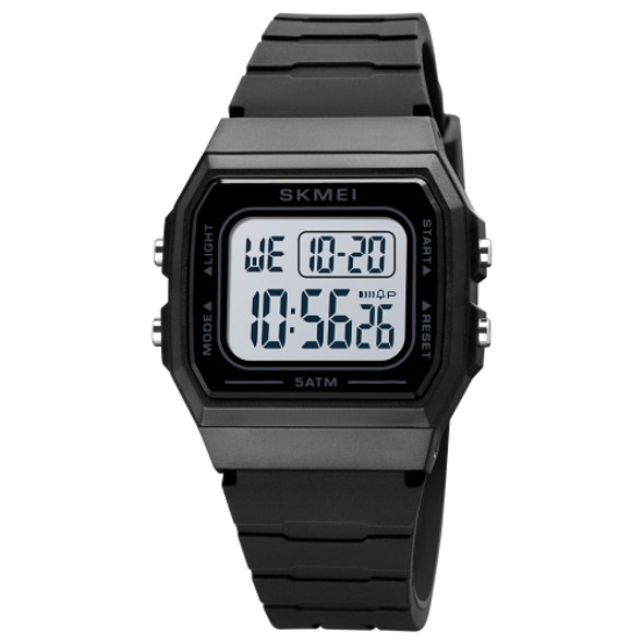 SKMEI 1683 Dual Time LED Digital Display Luminous Silicone Strap Electronic Watch(Black and White)