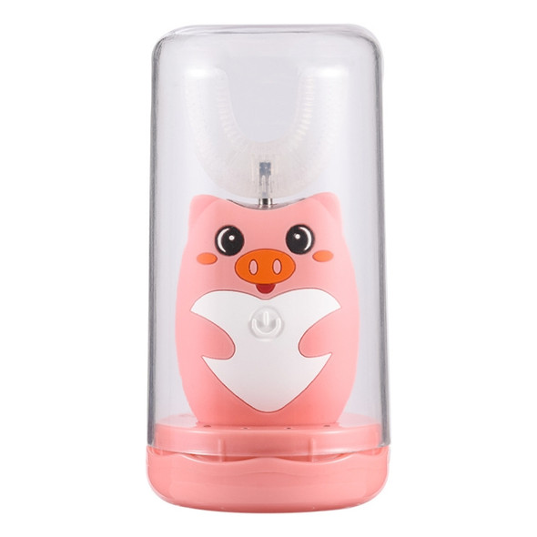 JY968 Children Automatic Intelligent Ultrasonic Voice Broadcast Mouth U-Shaped Electric Toothbrush, Product specifications: Pig 7-13 years old(Pink)