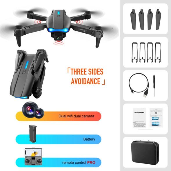K3 E99 Pro 4K Mini Drone Helicopter Three-sided Obstacle Avoidance Foldable Quadcopter Toy, Dual Camera(Black)
