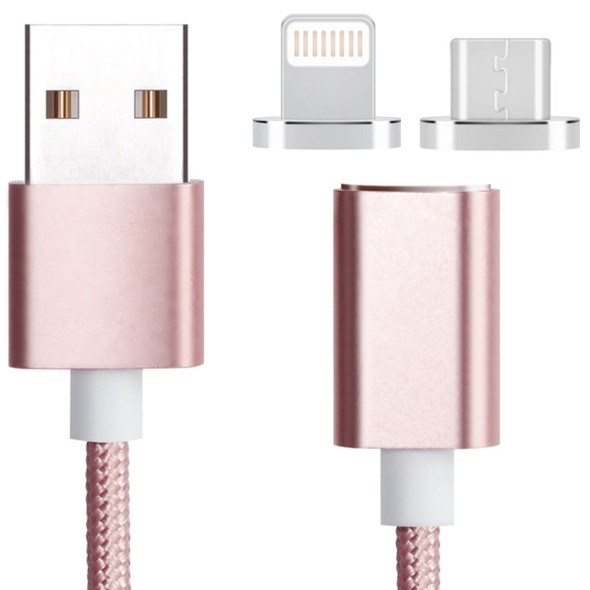 2 in 1 Weave Style 1.2m 5V 2A Micro USB & 8 Pin to USB 2.0 Magnetic Data / Charger Cable, For iPhone, iPad, Samsung, HTC, LG, Sony, Huawei, Lenovo and other Smartphones(Pink)