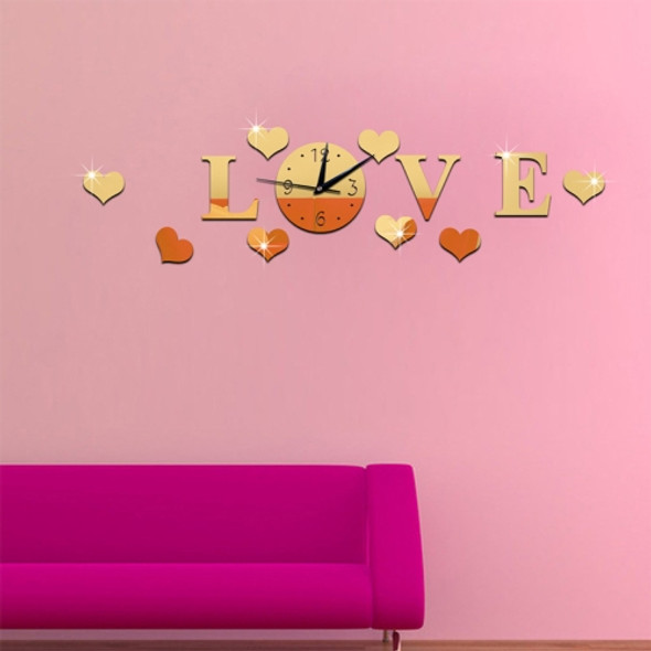 Creative LOVE Clock Acrylic Mirror DIY Wall Sticker(Gold)