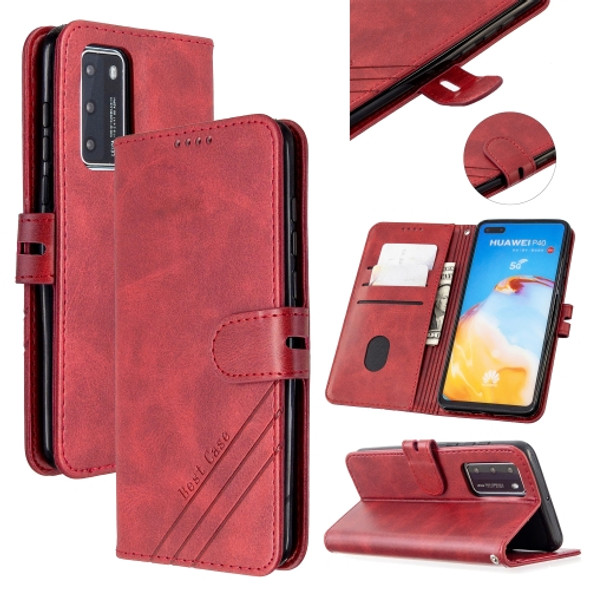 For Huawei P40 Stitching Style 2-Color Cow Texture Horizontal Flip PU Leather Case with Holder & Card Slot & Lanyard(Red)