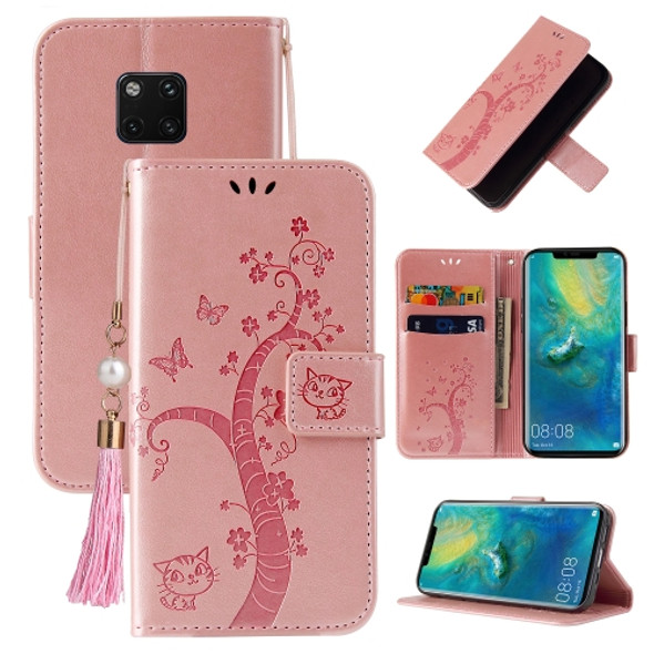 For Huawei Mate 20 Pro Embossed Lucky Tree Horizontal Flip Leather Case with Holder & Card Slot & Wallet & Lanyard(Rose Gold)