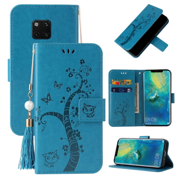 For Huawei Mate 20 Pro Embossed Lucky Tree Horizontal Flip Leather Case with Holder & Card Slot & Wallet & Lanyard(Blue)