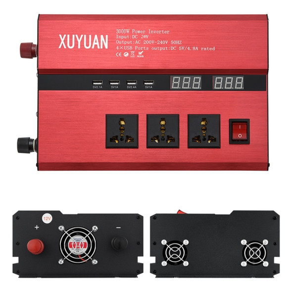 XUYUAN 3000W Car Inverter USB Display Charging Converter, Specification: 24V to 220V