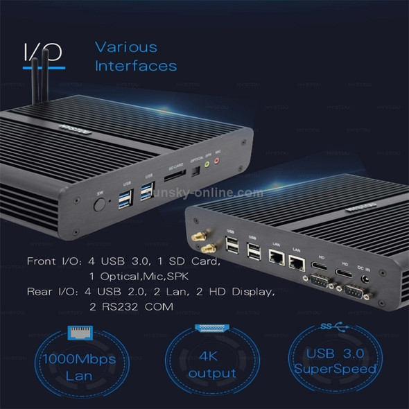 HYSTOU P05B-I7-5500U-2C Fanless Mini PC Intel Core i7 5500u Processor Quad Core up to 2.4GHz, RAM: 8G, ROM: 128G, Support Win 7 / 8 / 10 / Linux(Black)