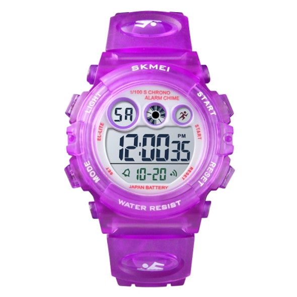 SKMEI 1451 LED Digital Stopwatch Chronograph Luminous Children Sports Electronic Watch(Transparent Purple)