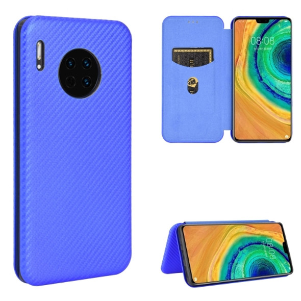 For Huawei Mate 30 Carbon Fiber Texture Magnetic Horizontal Flip TPU + PC + PU Leather Case with Card Slot(Blue)