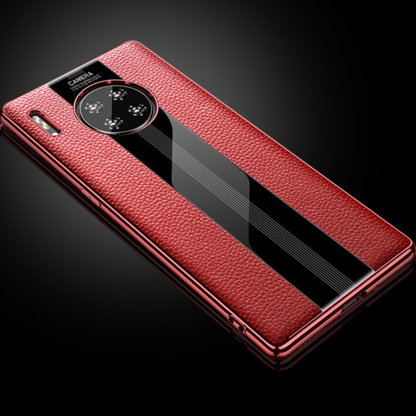 For Huawei Mate 30 First Layer Cowhide + Glass Back Protective Case(Red)