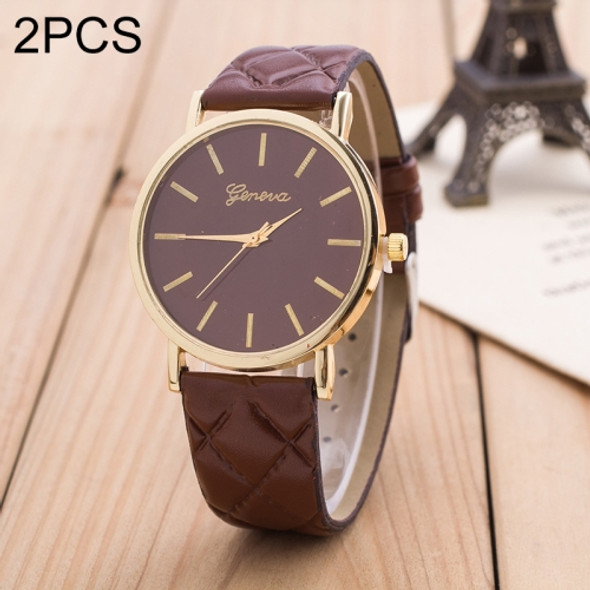 2 PCS Casual Simple Sofa Leather Quartz Couple Watch(Khaki)