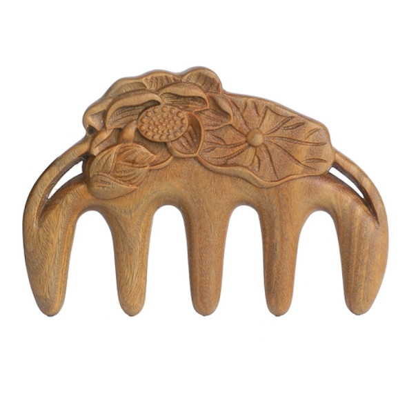 Sandalwood Carved Lotus Leaf Shape Handmade Comb Multifunctional Meridian Massage Thickening Health Comb(Massage Comb)