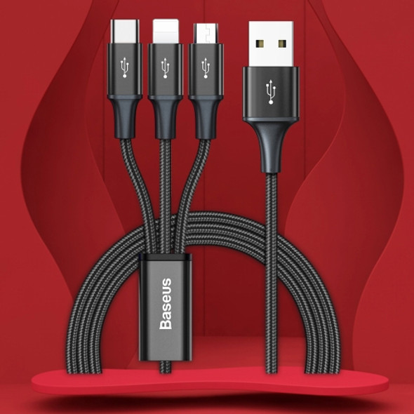 Baseus CAJS000001 Rapid Series 3.5A USB to 8 Pin + USB-C / Type-C + Micro USB Data Cable, Cable Length: 1.2cm(Black)