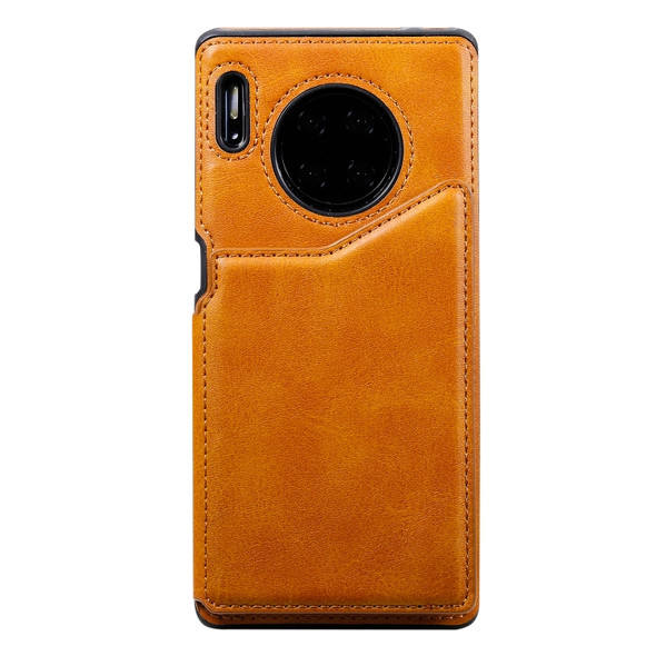 For Huawei Mate 30 Pro Shockproof Calf Texture Protective Case with Holder & Card Slots & Frame(Brown)