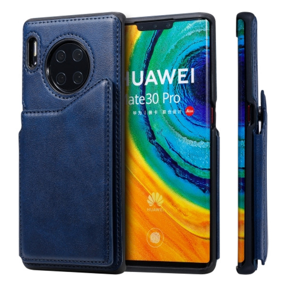 For Huawei Mate 30 Pro Shockproof Calf Texture Protective Case with Holder & Card Slots & Frame(Blue)