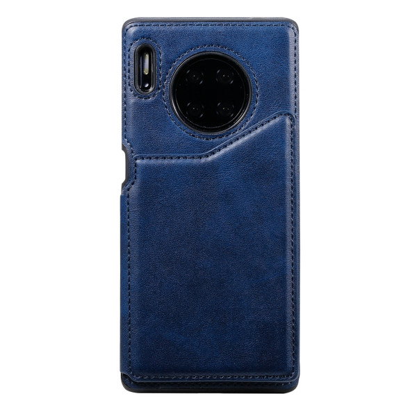 For Huawei Mate 30 Pro Shockproof Calf Texture Protective Case with Holder & Card Slots & Frame(Blue)