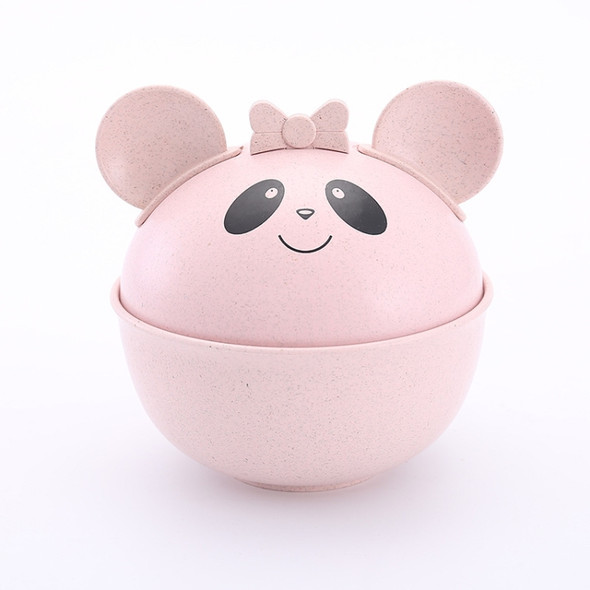 3 PCS /Set Panda Baby Bowl Wheat Straw Kids Dinner Dishes Set Baby Cute Training Bowl(Pink)