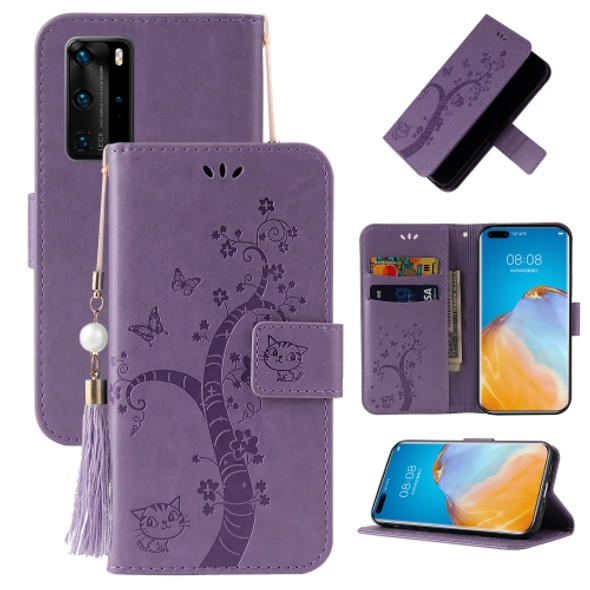 For Huawei P40 Pro Embossed Lucky Tree Horizontal Flip Leather Case with Holder & Card Slot & Wallet & Lanyard(Purple)