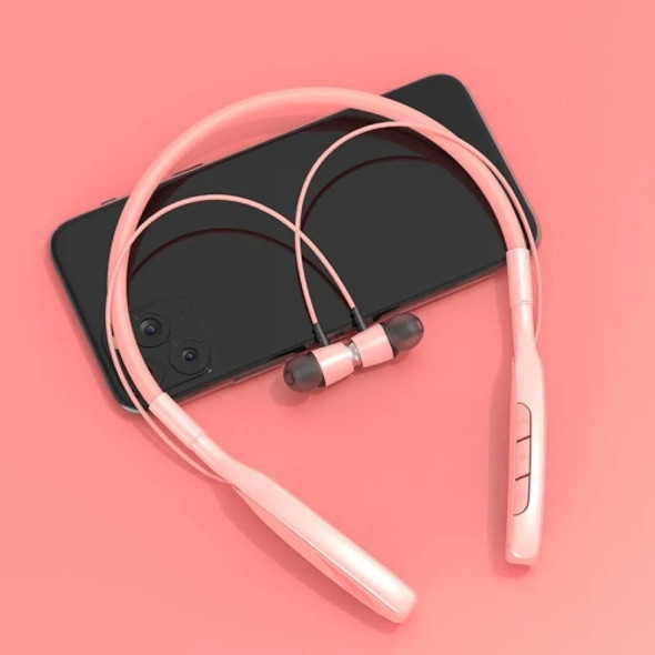 D01 Macaron Neck-mounted Wireless Bluetooth Earphone Noise Cancelling Sports Headphones Support TF Card(Pink)