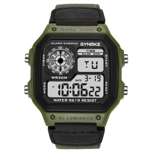 SYNOKE 9619B Nylon Canvas Strap Luminous Waterproof Digital Watch(Green Head Green Belt)