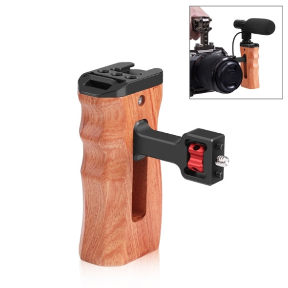 PULUZ 1/4 inch Screw Universal Camera Wooden Side Handle with Cold Shoe Mount for Camera Cage Stabilizer(Black)