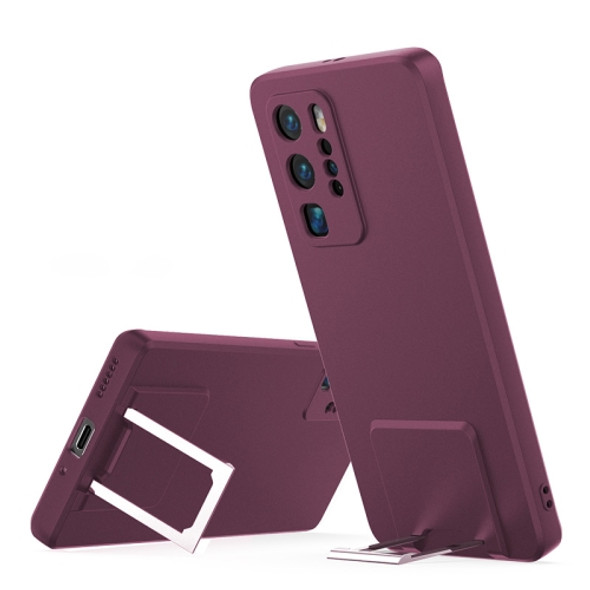 For Huawei P40 Pro Skin Feel Frosted TPU Shockproof Phone Case with Telescopic Holder(Plum)