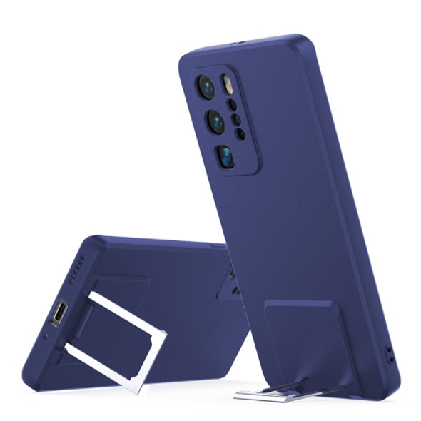 For Huawei P40 Pro Skin Feel Frosted TPU Shockproof Phone Case with Telescopic Holder(Blue)