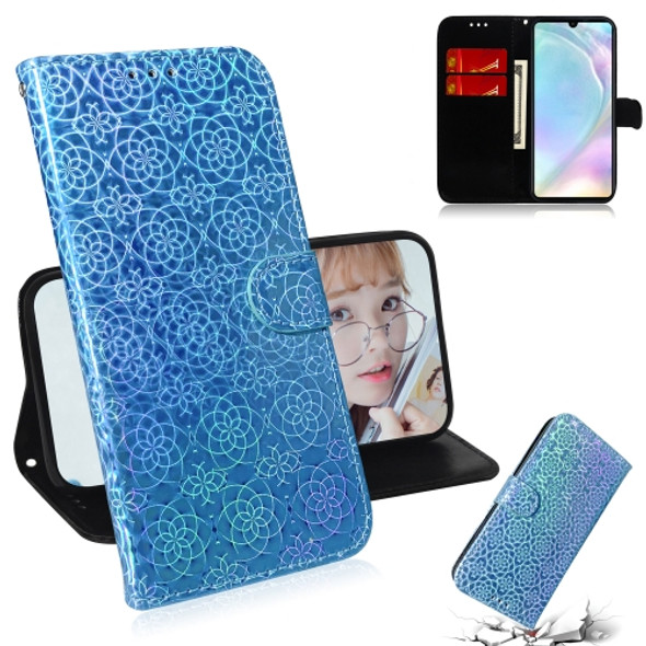 For Huawei P30 Solid Color Colorful Magnetic Buckle Horizontal Flip PU Leather Case with Holder & Card Slots & Wallet & Lanyard(Blue)