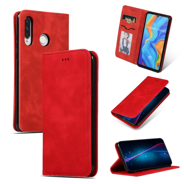 Retro Skin Feel Business Magnetic Horizontal Flip Leather Case for Huawei P30 Lite(Red)