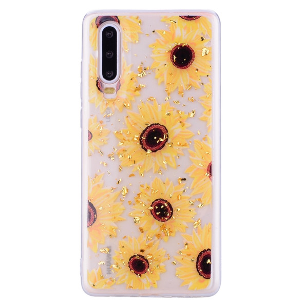 Cartoon Pattern Gold Foil Style Dropping Glue TPU Soft Protective Case for Huawei P30(Sunflower)