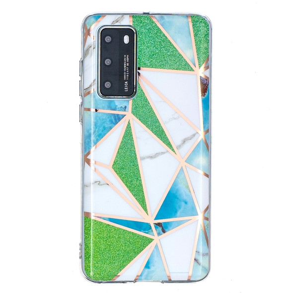 For Huawei P40 Pro Flat Plating Splicing Gilding Protective Case(Green Triangle Body Color Matching)