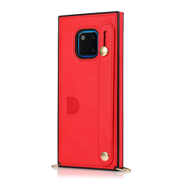 For Huawei Mate 20 Pro Wrist Strap PU+TPU Shockproof Protective Case with Crossbody Lanyard & Holder & Card Slot(Red)