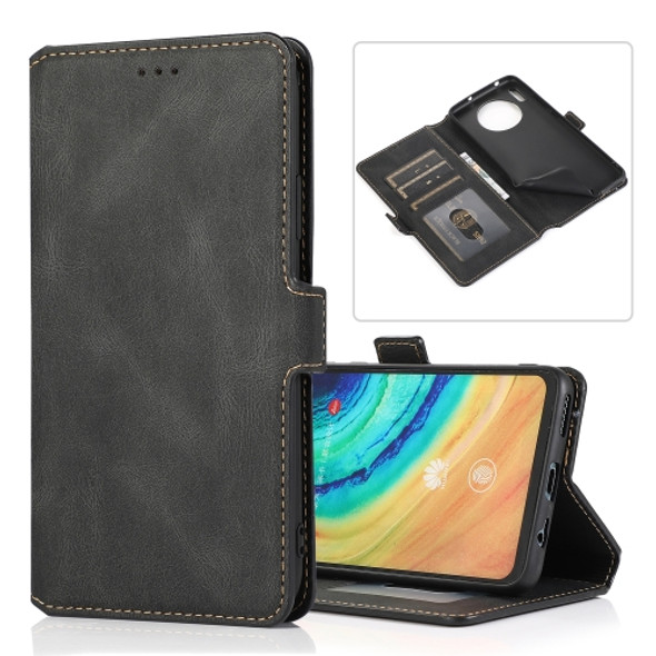 For Huawei Mate 30 Retro Magnetic Closing Clasp Horizontal Flip Leather Case with Holder & Card Slots & Photo Frame & Wallet(Black)