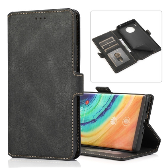 For Huawei Mate 30 Pro Retro Magnetic Closing Clasp Horizontal Flip Leather Case with Holder & Card Slots & Photo Frame & Wallet(Black)